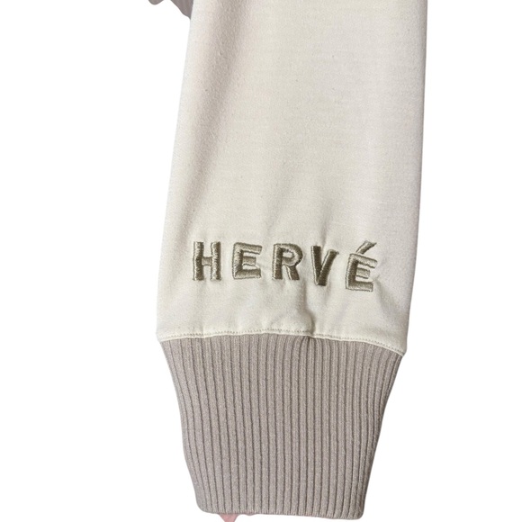 HERVÉ by Hervé Léger Ribbed Sweatshirt Mini Dress in Tan Size Medium - Picture 8 of 12